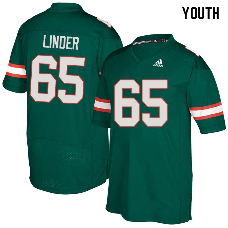 Youth Miami Hurricanes #65 Brandon Linder College Football Jerseys Sale-Green - Click Image to Close
